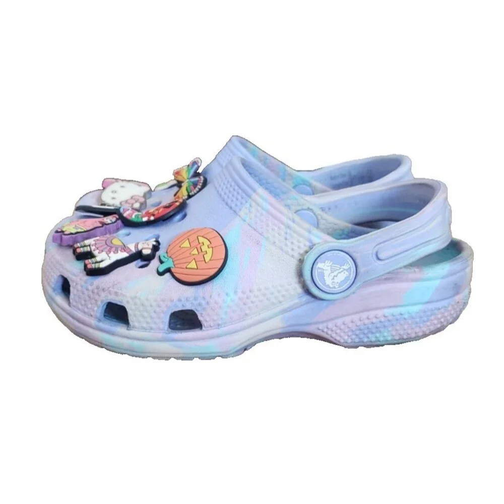 Crocs Kids Classic Clog Purple Tie-Dye Slip-On Shoes Girls Size C10 Hello Kitty